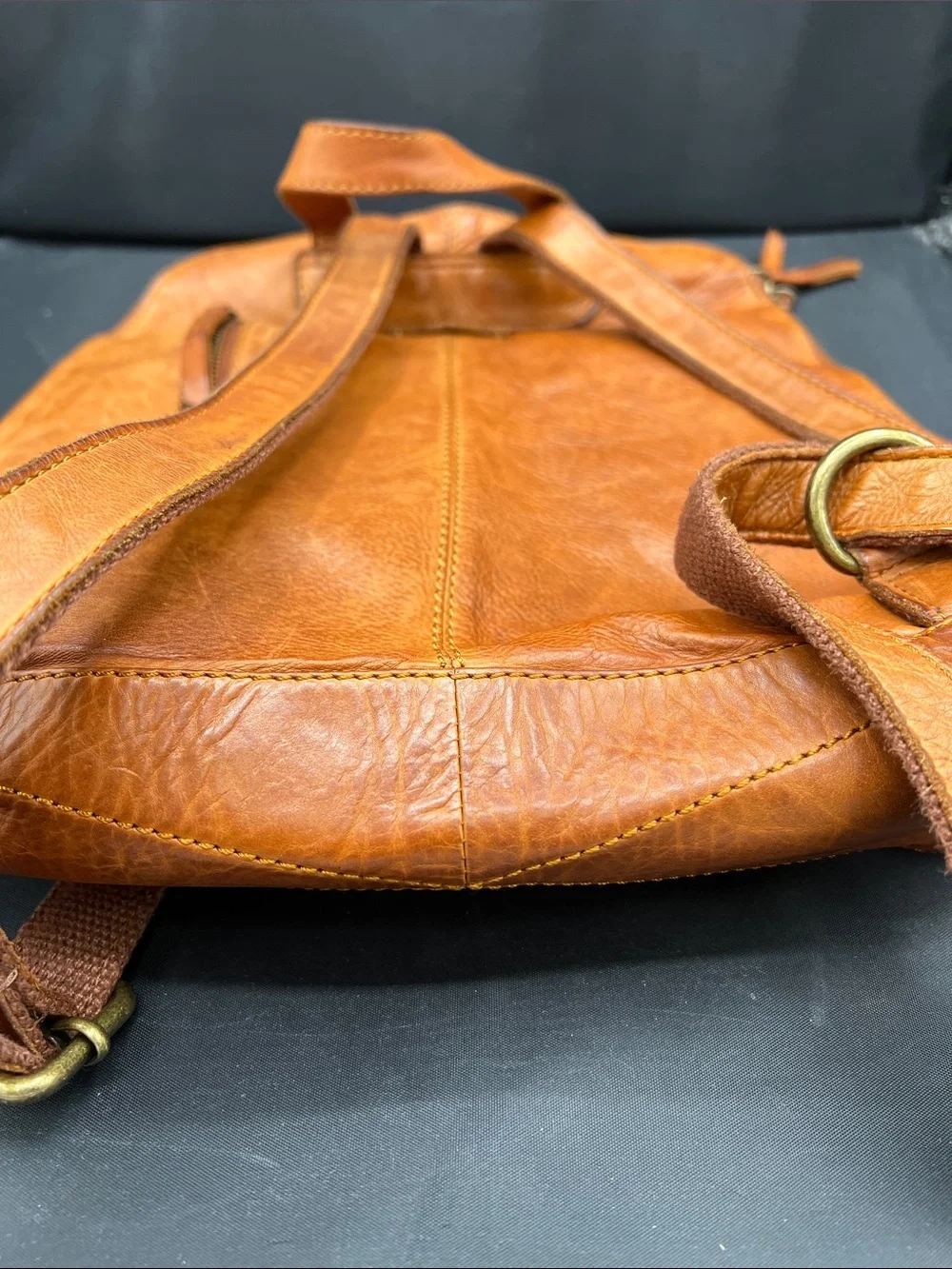 Woven Leather Backpack in Tan - Women's Everyday Backpack